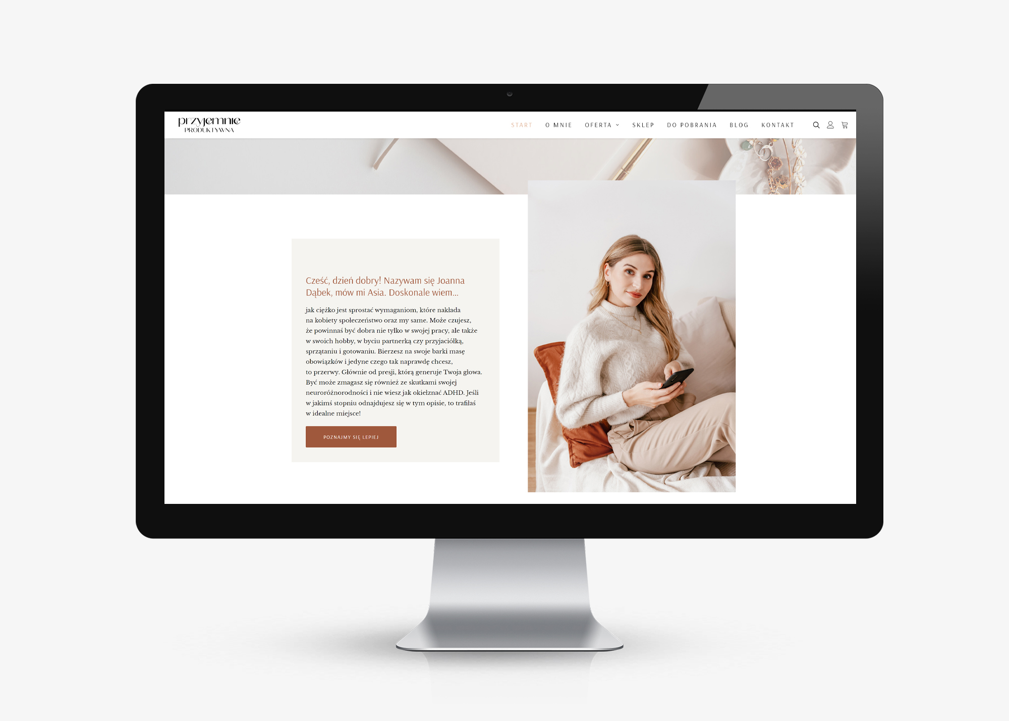 Minimalistyczna strona internetowa ze sklepem online dla marki osobistej, kobiecego biznesu
